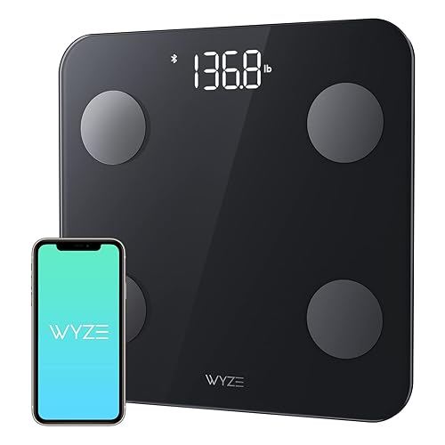 Wyze Scale S, Scale for Body Weight, Digital Bathroom Scale for Body Fat, BMI, Muscle, and Heart Rate, Body Composition Analyzer with App, Batteries Included, Bluetooth, 400 lb, Black - Black
