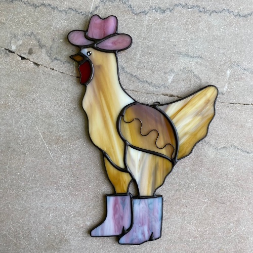 (preorder) glass art, chicken in boots 👢