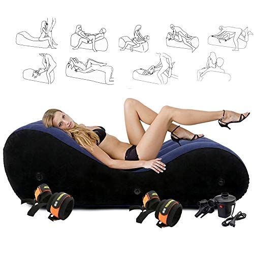 Inflatable Position Sofa- Sex Bed Sofa with Pump Handcuffs & Leg Cuffs Yoga Chaise Lounge Relax Chair Chaise Lounge Air Sofa Portable Inflatable Sex Furniture Lounger for Couples Sex Position BDSM Bed