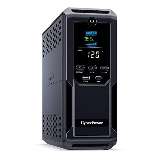 CyberPower CP1500AVRLCD3 Intelligent LCD UPS System, 1500VA/900W, 12 Outlets, 2 USB Ports, AVR, Mini Tower, Black - 1500VA NEW - UPS System