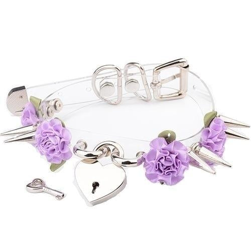 Clear Spiked Floral Choker - Purple Flower Silver