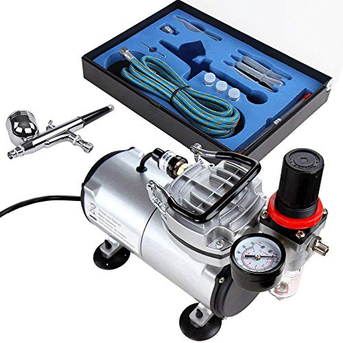 Timbertech Airbrush-Set mit Kompressor mit Mächtig Luftstrom und Luftdruck, Grundlegender Airbrush-Kompressor Double Action Airbrush Pistole und Zubeh&ouml;r (D&uuml;sen, Schlauch etc..)