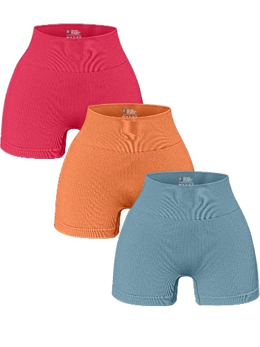 OQQ Women's 3 Piece Yoga Shorts Ribbed Seamless Workout High Waist Athletic Leggings