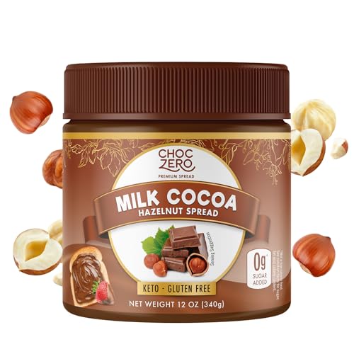 ChocZero Milk Chocolate Hazelnut Spread - Keto Friendly, No Sugar Added, Best Low Carb Dessert, Perfect Topping for Almond Flour Pancakes, Naturally Sweetened with Monk Fruit (1 jar, 12 oz) - Milk Chocolate Hazelnut Spread