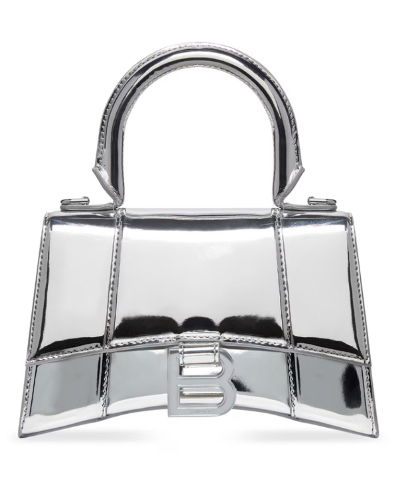 BALENCIAGA HOURGLASS XS HANDBAG MIRROR EFFECT IN SILVER