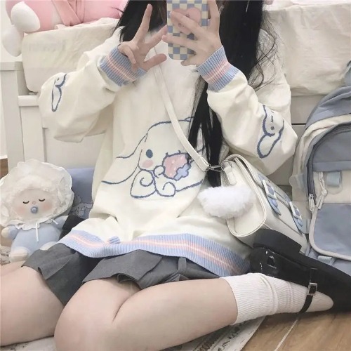 Cinnamoroll Blue and White Pullover Crewneck Hoodie - M