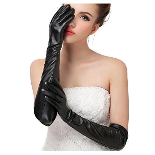 Glamorstar Women's Fashion Warm Over the Elbow 50cm Leather Gloves - One Size - Black
