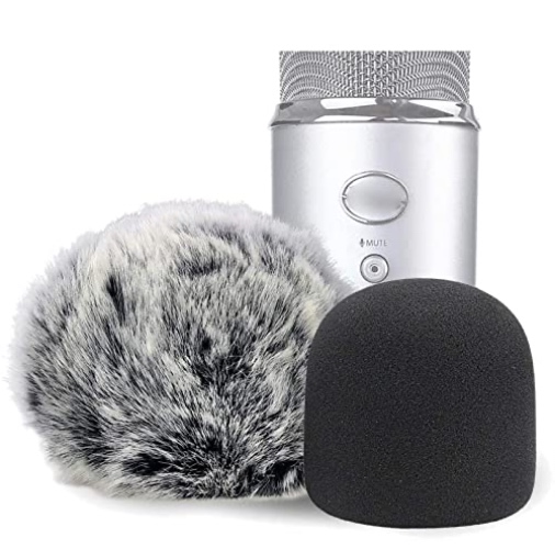 SUNMON Blue Yeti Pop Filter Set - Furry Mic Windscreen and Sponge Mic Cover for Blue Yeti, Blue Yeti Pro USB Condenser Microphone, Indoor Outdoor Use, 2 PACK - FurFoamKit