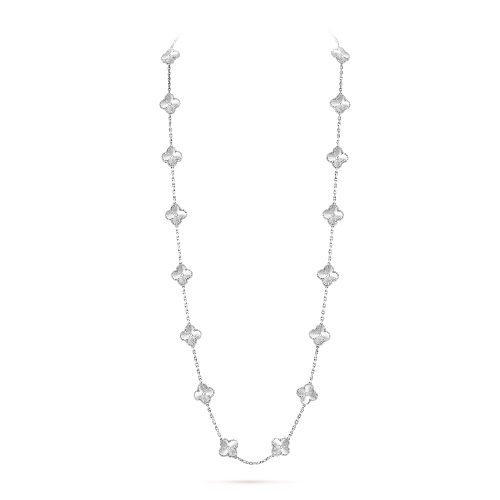 Vintage Alhambra long necklace, 20 motifs 18K white gold - Van Cleef & Arpels