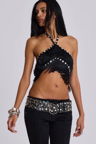 Asha Fringed Top With Buttons | XS / Black