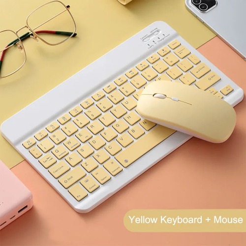 Colourful Pastel Cute Gaming Bluetooth Keyboard and Mouse For Laptop, iPad, PC - Yellow keyboard & mouse set / 10inch