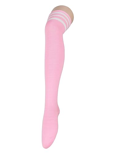 Zando Womens Stripes Thin Tube Socks Thigh High Tights Over Knee Socks Casual Knee High Stockings Striped Thigh Highs - One Size - C 1 Pack Pink White
