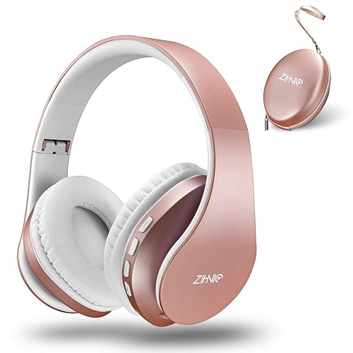 ZIHNIC Bluetooth Headphones Over-Ear, Foldable Wireless and Wired Stereo Headset Micro SD/TF, FM for Cell Phone,PC,Soft Earmuffs &Light Weight for Prolonged Wearing(Rose Gold) - ROSE
