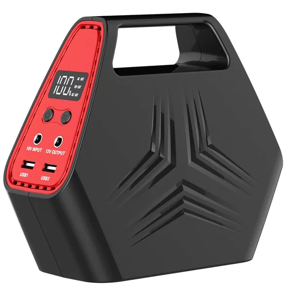 146Wh Portable Power Station, SinKeu Portable Power Bank with AC outlet, Laptop Charger with 110V/100W AC Outlet, DC Port, QC 3.0 USB Port, Rechargeable Backup Lithium Battery for Outdoor Camping Home Office Emergency - Black/Red