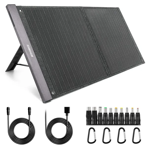 Kohree 100W Portable Solar Panel Waterproof, Foldable Monocrystalline Solar Panel Power Charger System Kit for RV Camping Outdoor Boat Emergency Backup Power Station, with USB/PD/DC Outputs 18V - 