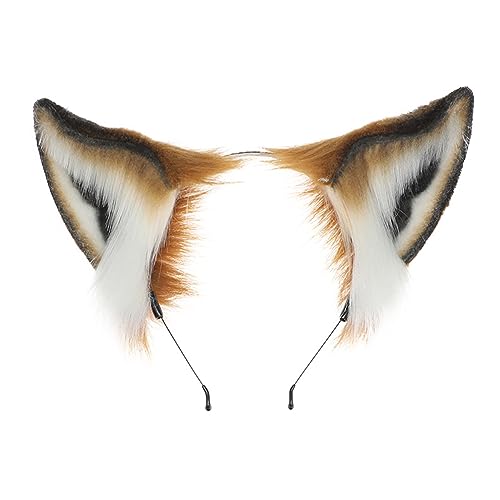 ILUFAM Faux Fur Wolf Fox Ears Headband Furry Animal Ears Hair Hoop Cosplay Headwear Halloween Christmas Party Headpiece