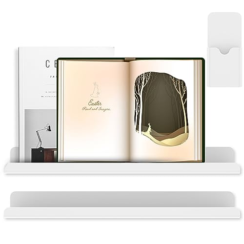 2PCS Magnetic Book Shelf for Whiteboard Punch Free Floating Spice Organizer Acrylic Floating Book Display Shelf w/Pen Container Acrylic Magnetic Book Holder Seasoning Organizer for Classroom (White)