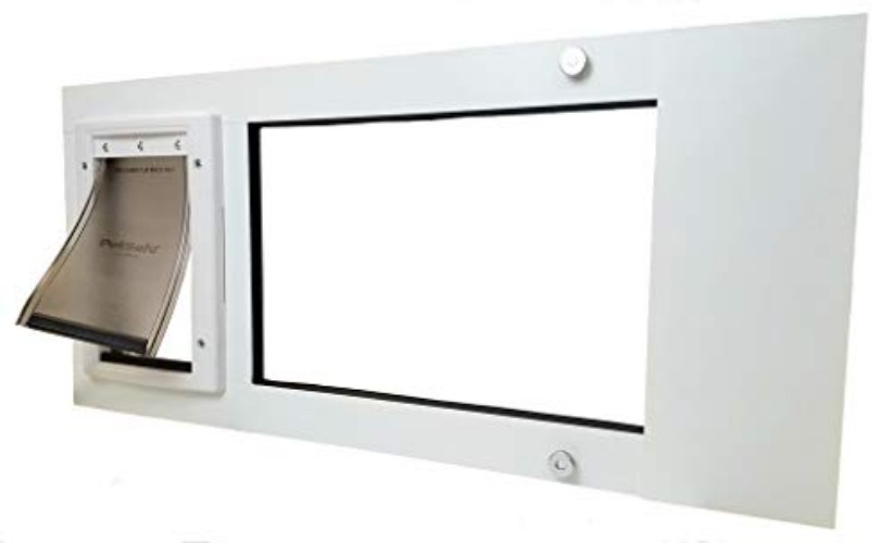 Patio Pacific Pet Door for Sash Windows | Adjustable Vertical Window Cat Door | Easy Installation, Energy Efficient, Ideal for Cats and Small Dogs | White, Small Flap, 25"-28" Window Width - 25" - 28" Window Width