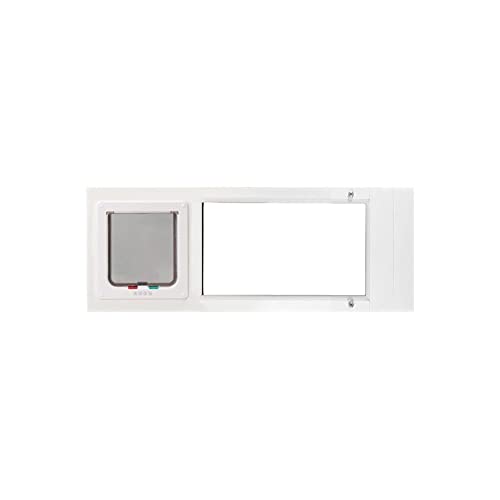 Whiskers & Windows Cat Door for Sash Windows | Adjustable & Easy-to-Install Window Pet Door with Durable Aluminum Frame, Built-in Four-Way Locking System | White, Large Flap, 34"-37" Window Width - Large Flap - 34" - 37" Window Width