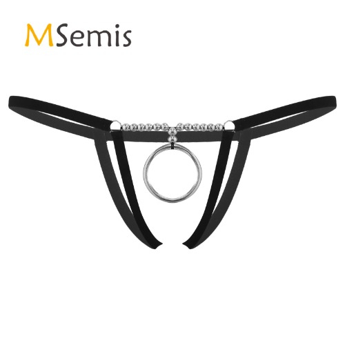 Mens Lingerie Thong Underwear Underpant Beaded O Ring/Sheer Lace Bulge Pouch G-string Low Waist Elastic Waistband Briefs Panties