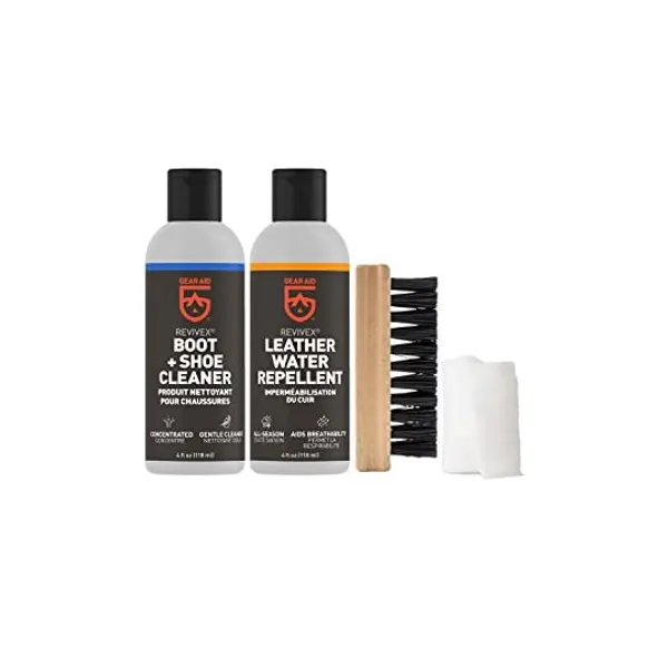 Gear Aid Revivex Leather Boot Care Kit with Water Repellent, Cleaner, Brush and Cloth