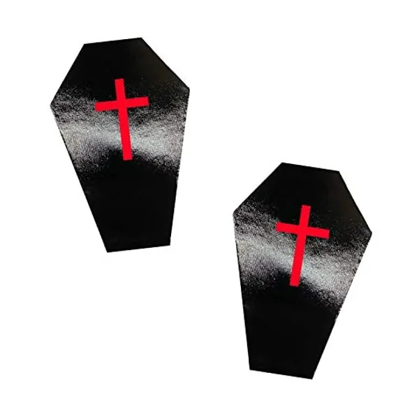 Neva Nude Dom Squad Black Wet Vinyl Coffin Nipztix Pasties Nipple Covers for Festivals, Raves, Parties, Lingerie and More, Medical Grade Adhesive, Waterproof and Sweatproof, Made in USA