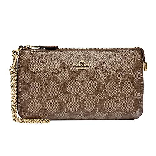 Coach Women's Signature Large Wristlet W Chain - One Size - Khaki Saddle
