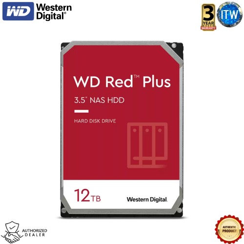 Western Digital 12TB WD Red Plus NAS Hard Drive 7200RPM, SATA 6 GB/s, 512MB Cache, 3.5" - WD120EFBX