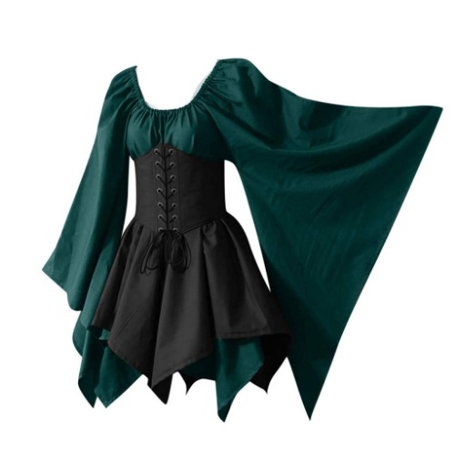 Goth Dress Womens Renaissance Costume Retro Medieval Dress Elf Cosplay Victorian Traditional Irish Dress - Small Green