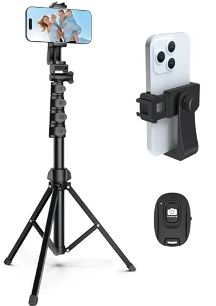 Liphisy 64” Tripod for Cell Phone & Camera, Phone Tripod with Remote and Phone Holder, Portable Tripod for iPhone, Phone Tripod for Video Recording, Cell Phone Tripod Mount Stand for Cellphone