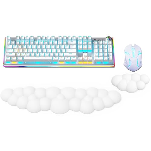 Ergonomic Keyboard Wrist Rest, PU Leather Memory Foam Cloud Wrist Rest for Computer Keyboard, Mouse Wrist Rest and Keyboard Pad for Gaming, Office, Home, Computer, Laptop, Typing Pain Relief, White - White
