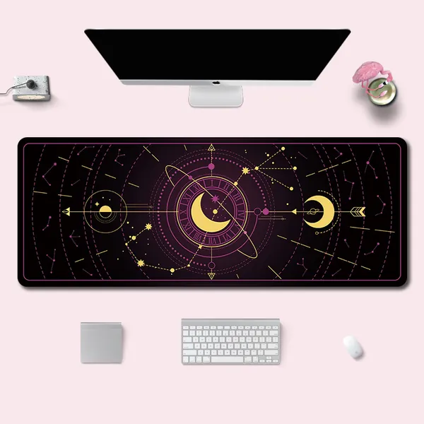 Crescent Moon Desktop Mat Astronomy Room Decor Stars Keyboard Pad - A