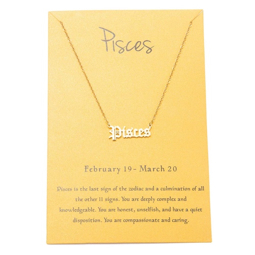 Zealmer Retro 12 Zodiac Old English Letter Necklace for Women - Pisces 2.19-3.20 Gold
