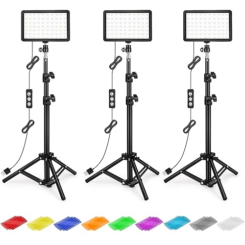 Photography Lighting Kit Dimmable 5600K USB Led Video Studio Streaming Lights with Adjustable Tripod Stand and Color Filters for Table Top/Photo Video Shooting - 9* Color Filters