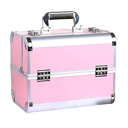 GreenLife® Makeup Case 12.6 inches Portable Cosmetic Case Aluminum Frame Makeup Train Case Fireproof Boards Large Capacity Organizer Professional Makeup Artist Brushes Skincare Storage Box Pink - Pink