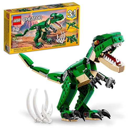 LEGO Creator 3 in 1 Mighty Dinosaur Toy, Transforms from T. rex to Triceratops to Pterodactyl Dinosaur Figures, Great Gift for 7-12 Year Old Boys & Girls, 31058 - Multicolor