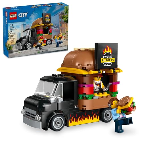 LEGO City Burger Truck Toy Building Set, Fun Gift for Kids Ages 5 Plus, Burger Van and Kitchen Playset, Vendor Minifigure and Accessories, Imaginative Pretend Play for Boys and Girls, 60404 - Multicolor
