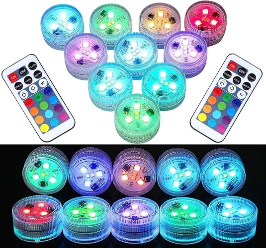Mini Submersible LED Lights with Remote Control Tea Lights Small Underwater Lights Battery Powered Flameless LED Accent Light for Party Event Vase Fishtank Decoration - 3.5×3.5×2CM - 10
