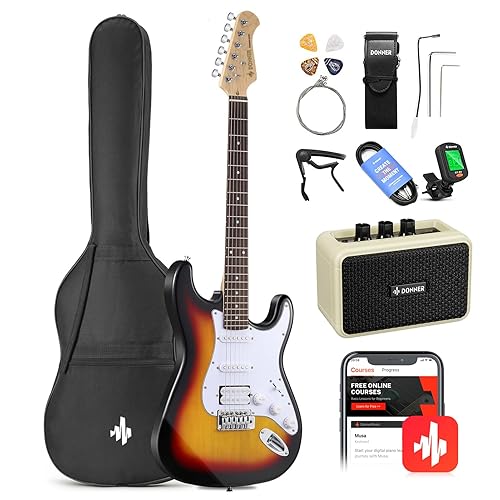 Donner DST-100 39 Inch Electric Guitar Beginner Kits Solid Body Electric Guitar Kit Package HSS Pickup with All Accessories Amplifier, Bag, Tuner, Capo, Strap, Cable, Picks - 39" Right Handed - Sunburst