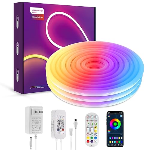 RGB+IC Neon Strip Lights 10M/32.5FT,LED Lights Color Chasing,Control with App/Remote Multiple Modes IP65 Waterproof Neon Lights for Bedroom Indoor Outdoor Decor - Bluetooth APP NEON STRIP LIGHT 10M Waterproof