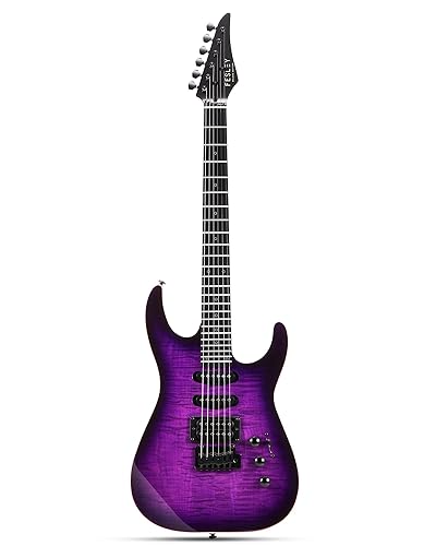 Fesley X 39" Solid Body Electric Guitar: Electric Guitar Kit with Bone Nut, Full Size 6 String Guitars with 24 Frets, Poplar Body AAA Flame Maple Top, Guitarra Electrica with HSS Ceramic Pickup,Purple - Purple