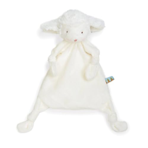 Bunnies By The Bay "Kiddo The Lamb Knotty Friend Baby Stuffed Animal Blanket - Plush Baby Lovey - Best Friend Blanket - 10” White