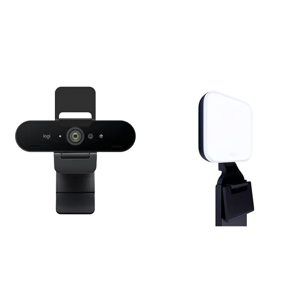 Logitech Brio 4K Webcam, Ultra 4K HD w/Blue Yeti USB Microphone - Blackout w/Litra Glow Premium LED Streaming Light with TrueSoft - Graphite - Webcam + Litra Glow