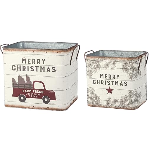 Primitives by Kathy 39896 Farmhouse Tin Buckets, Farm Fresh Christmas Trees