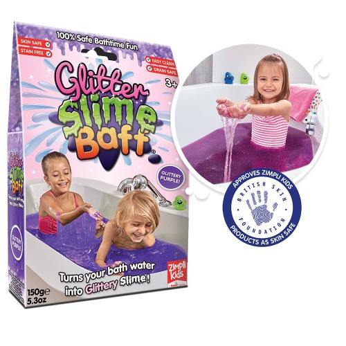 Glitter Slime Baff Purple from Zimpli Kids, 1 Bath or 4 Play Uses, Magically turns water into gooey, glittery slime, Educational Learning Bath Toy, Children's Value Birthday Gifts, Slime Making Kit