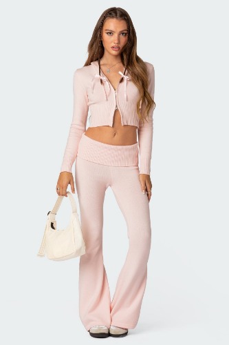 Desiree Knitted Low Rise Fold Over Pants | LIGHT PINK / XS