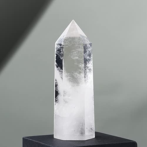 Runyangshi Large Clear Quartz Healing Crystal Wand 4.72"-5.11" Crystal Tower 6 Faceted Single Point Crystal Prism Wand Natural Quartz Stones for Meditation Reiki Chakra Therapy Home Decor Gift - ClearQuartz - 12 x 3.5