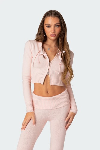 Desiree Knitted Hooded Cardigan | LIGHT PINK / XS