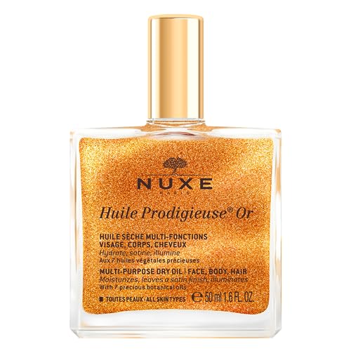 NUXE Huile Prodigieuse Shimmer Multi-Purpose Dry Oil - Luxurious Radiant Glow and Hydration for Face, Body & Hair (50 mL)