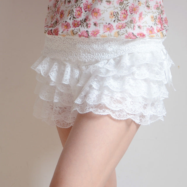Lace Ruffled Bloomer Shorts - White